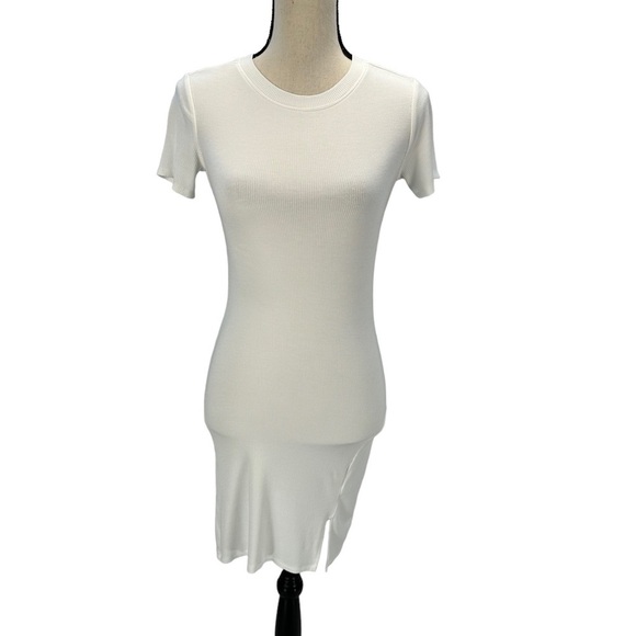 BP Short Sleeve Crew Neck Bodycon Rib Tee Shirt Mini Dress - White - size XXS - Picture 1 of 9